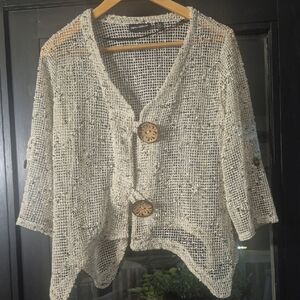 Coldwater Creek Cream Open-Knit Cardigan with Decorative Buttons